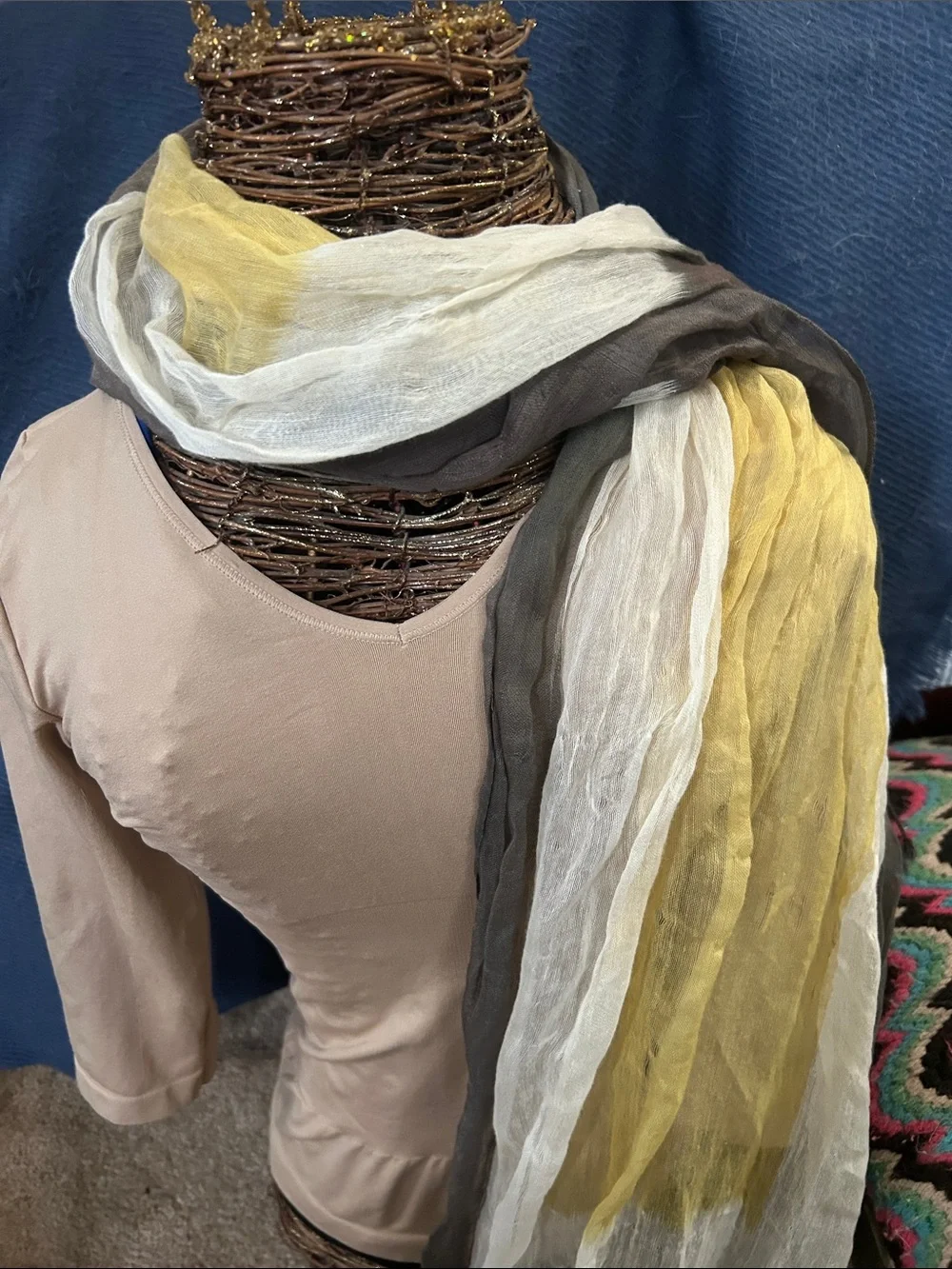 Cejon Yellow White and Gray Lightweight Wrap Scarf